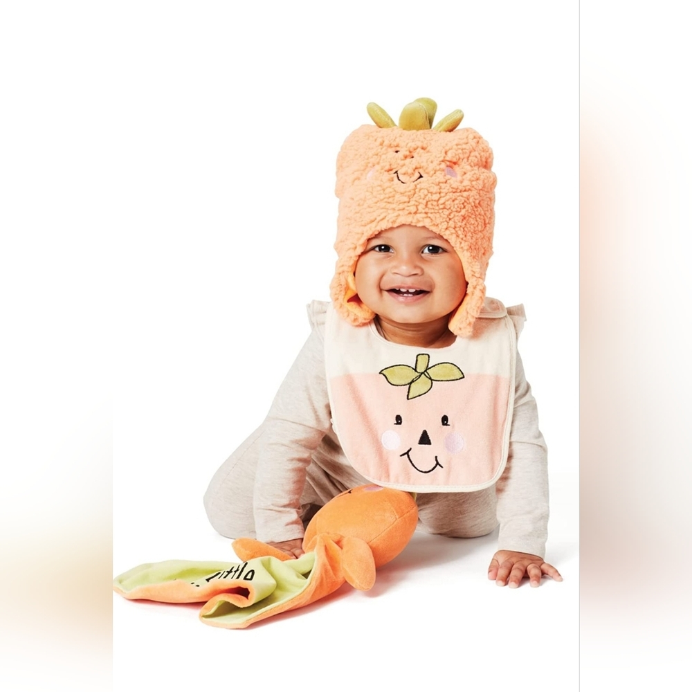 Izzy and Oliver Infant Super Soft Winter Hat New Baby Pumpkin Character, Orange - Picture 2 of 4